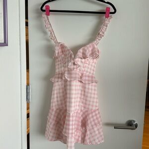 For Love and Lemons Dixie Ruffle Pink Gingham Mini Dress